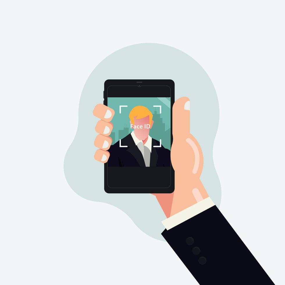 gezicht id-concept. smartphone gezicht beveiligingssysteem vectorillustratie vector