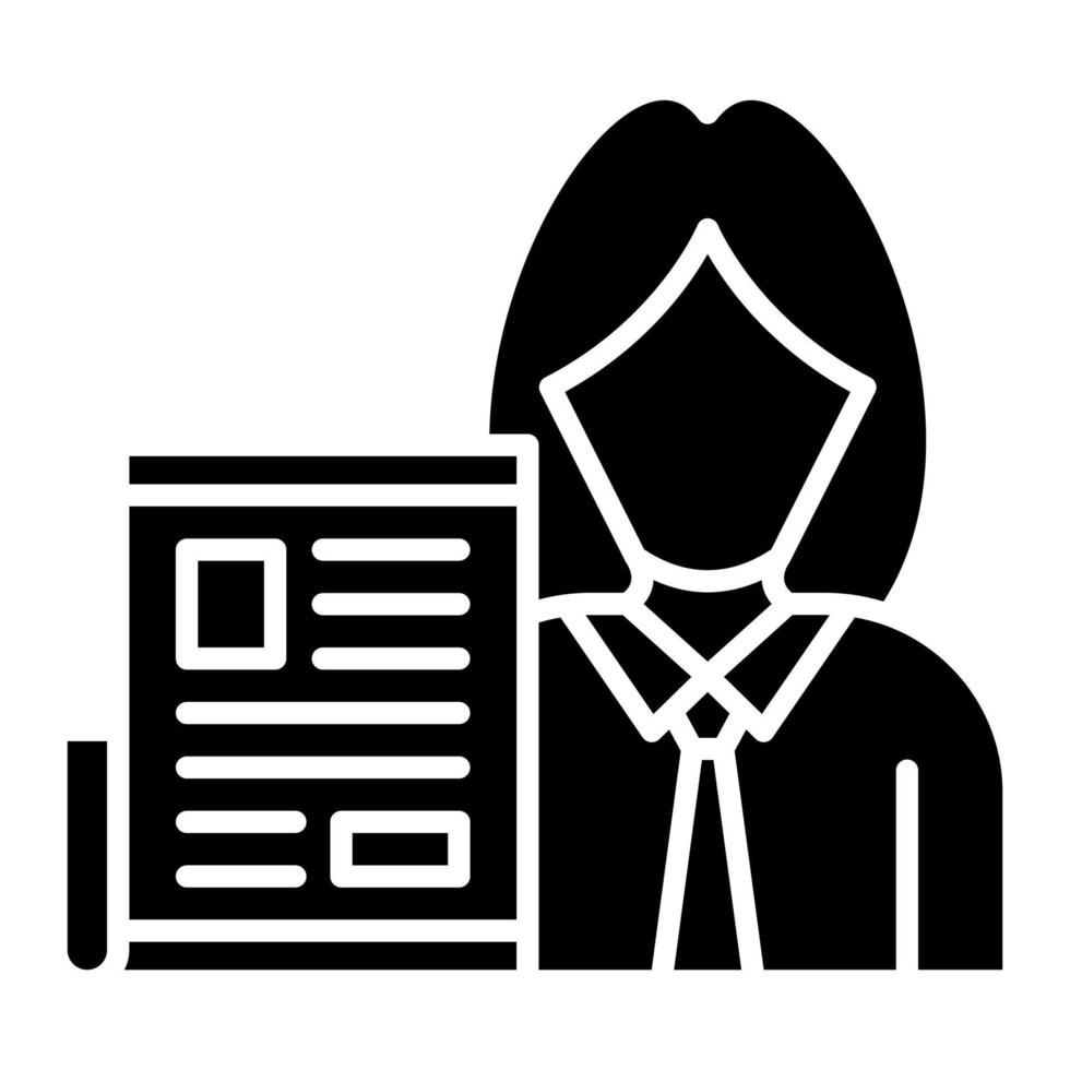 vrouwelijke journalist glyph icon vector