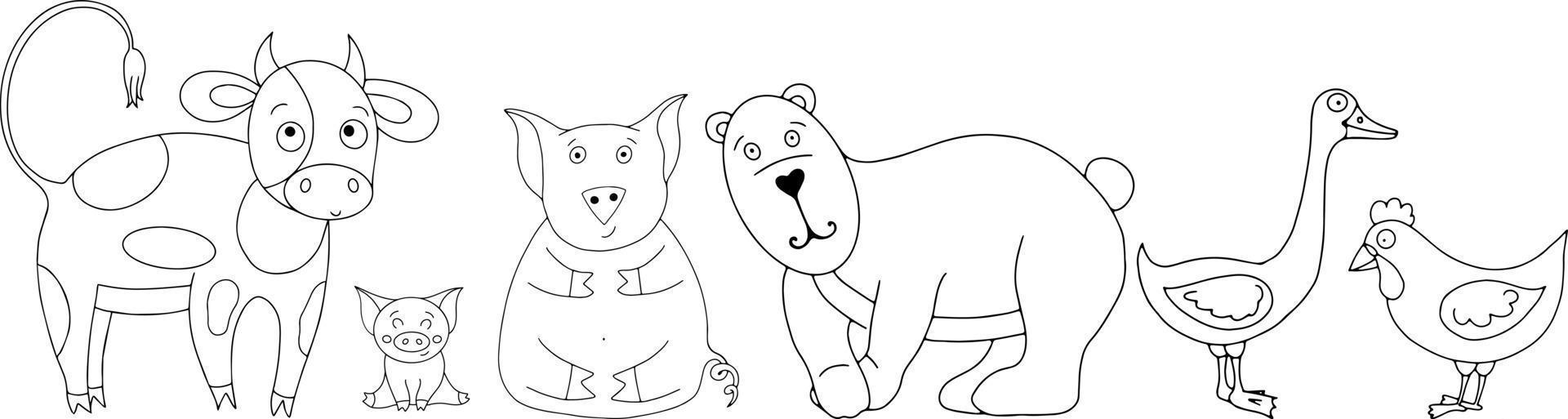 schattige dieren doodle vector set