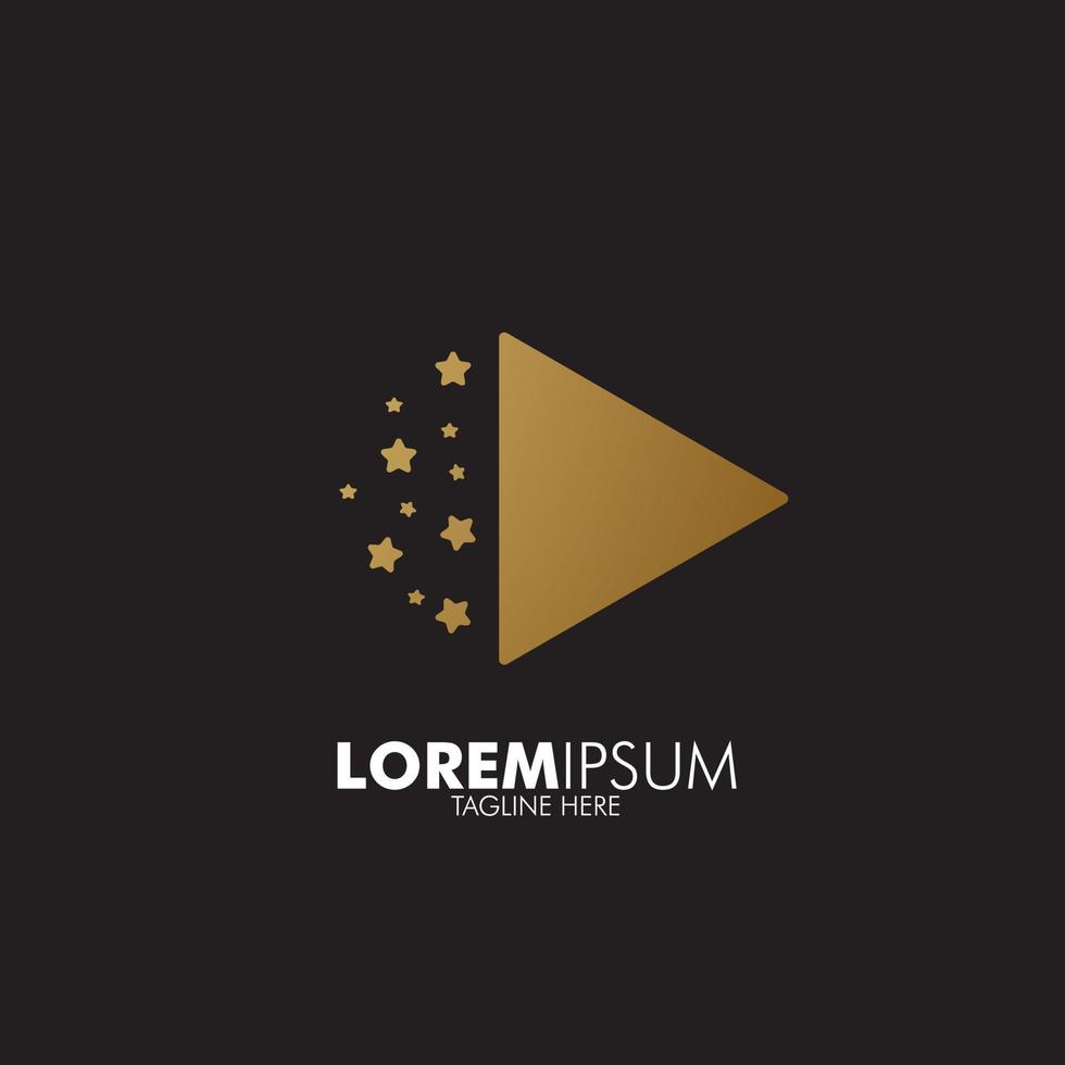gouden play-logopictogram voor muziek- en mediaspelerbedrijf, vector