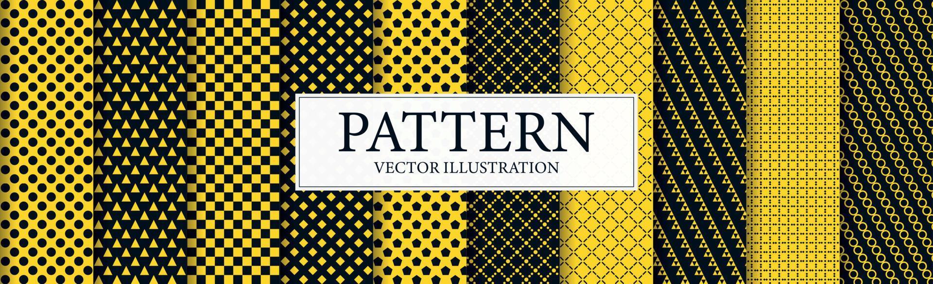 panoramische patronen 8-delige set zwart geel - vector