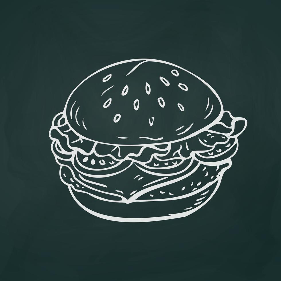 Amerikaanse hamburger hamburger dunne witte lijnen op textuur donkere achtergrond - vector