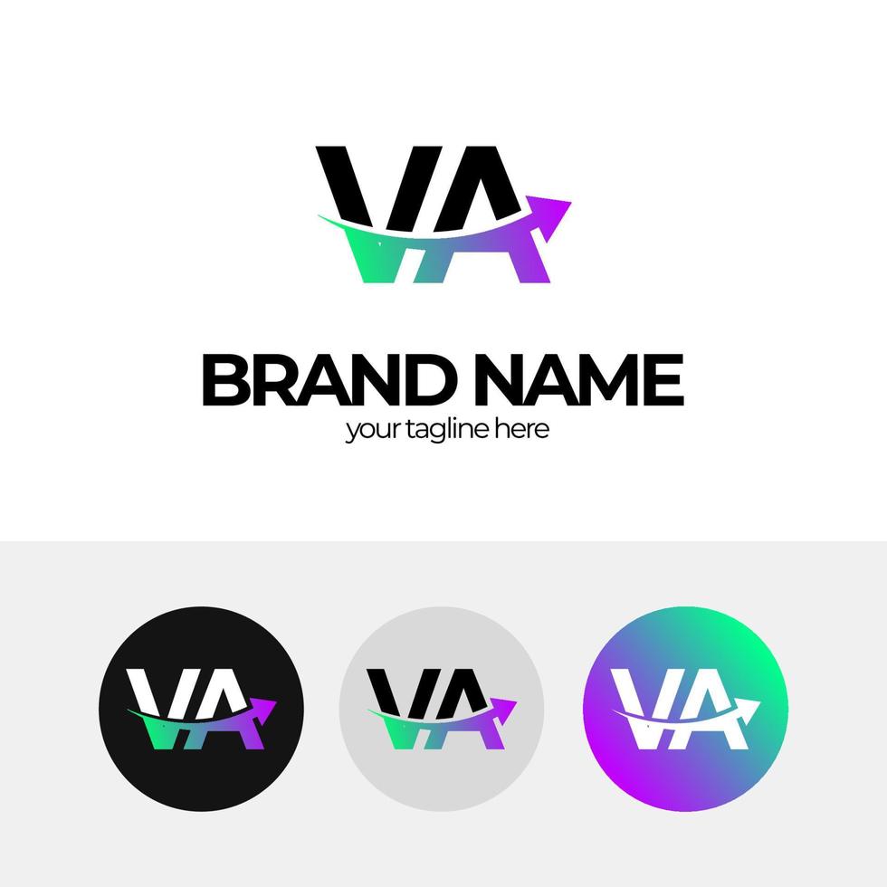 letter v en een logo, va logo-ontwerp voor bedrijven, pijl, bedrijfslogo-ontwerp, logo voor bedrijf, opschalen, omzet vergroten vector