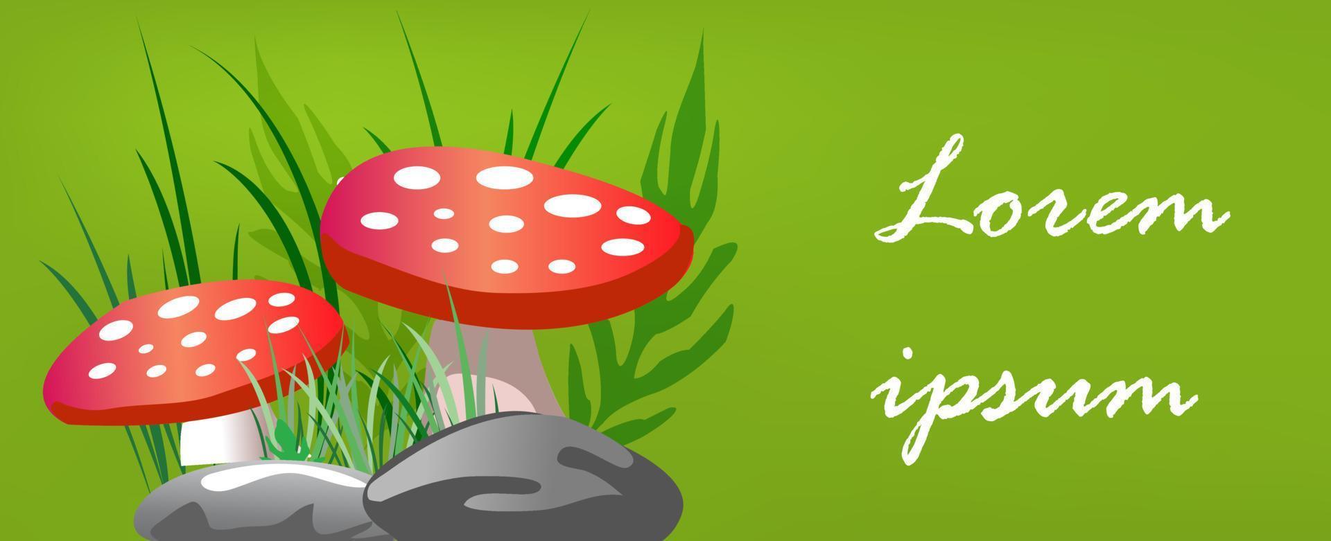 amanita op een groene achtergrond. banner voor de site. vector