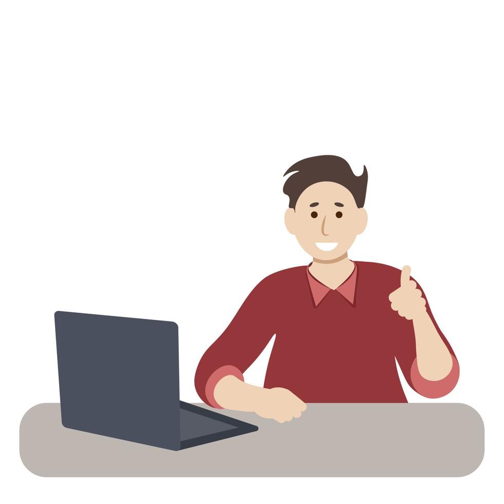 portret van gelukkige student met laptop, platte vector geïsoleerd op een witte achtergrond