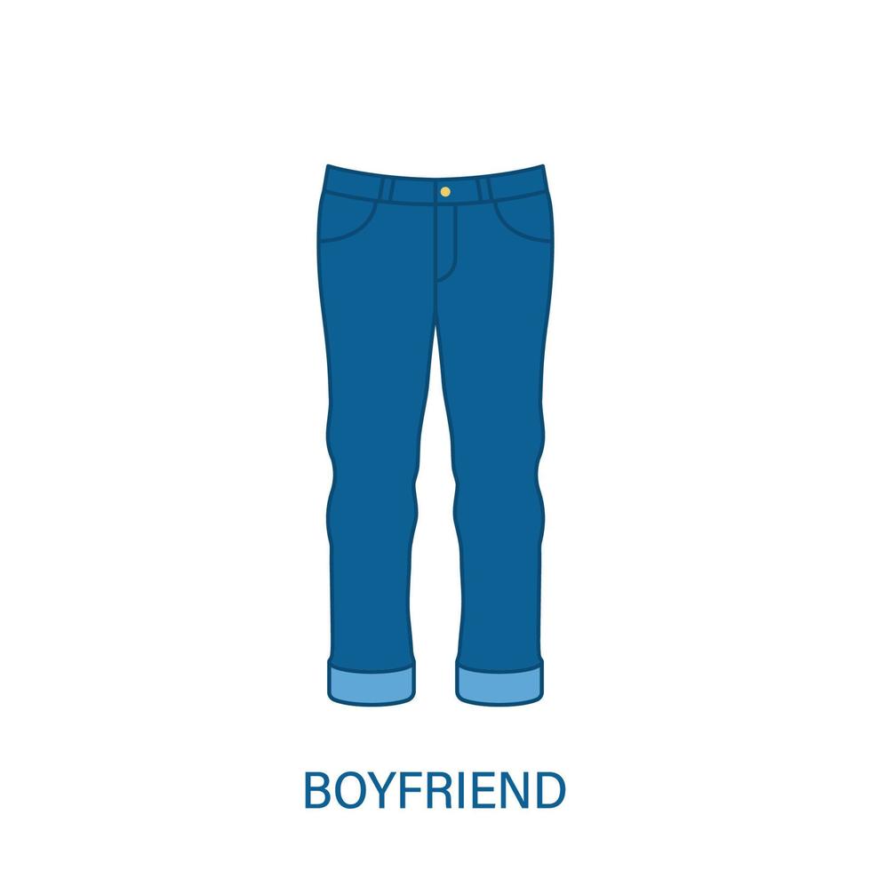 vrouw vriendje type jeans broek silhouet pictogram. moderne denim kledingstijl voor dames. blauwe mode vrijetijdskleding. mooi type vrouwelijke broek. mama fit broek. geïsoleerde vectorillustratie. vector