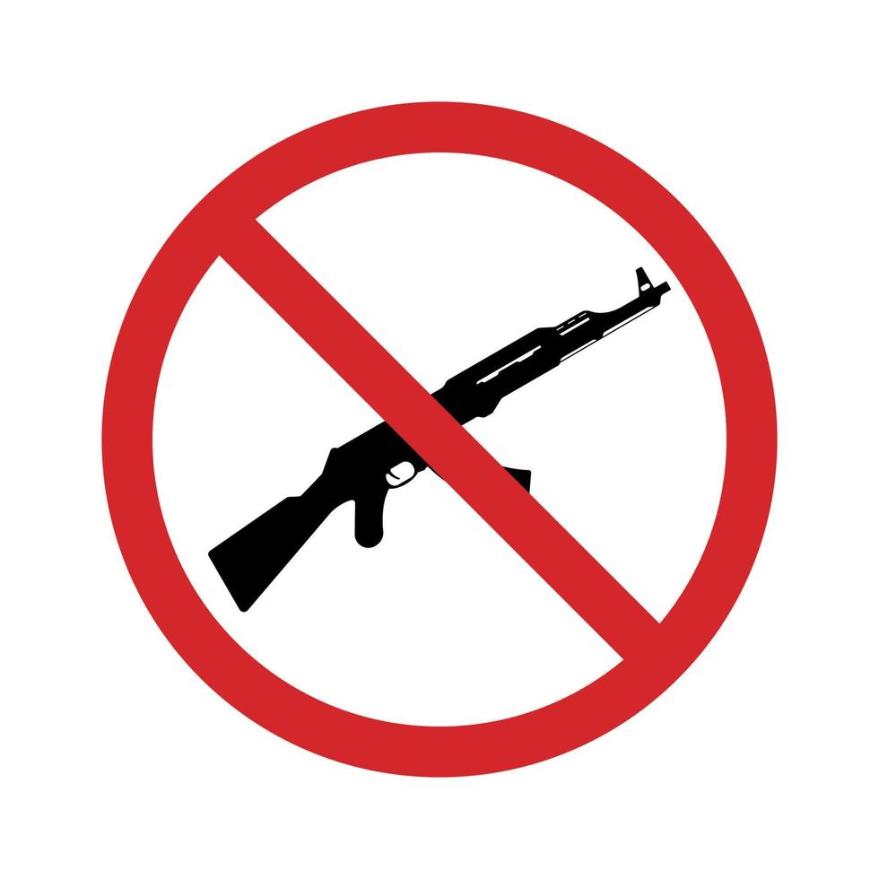 ak47 silhouet rood stopsymbool. kalashnikov aanvalsgeweer verbodsteken. geen Russisch machinegeweerpictogram. wapen waarschuwingssymbool. ak 47 verbodsbord. geïsoleerde vectorillustratie. vector