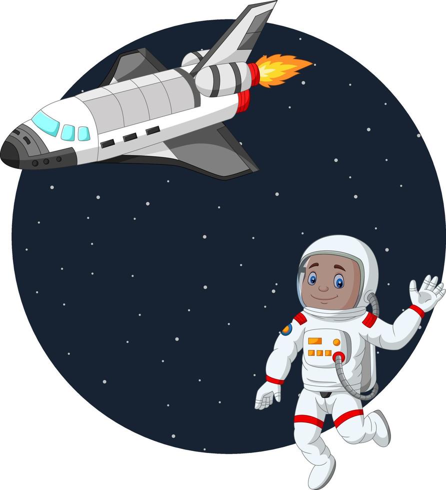 cartoon jongen astronaut met space shuttle vector
