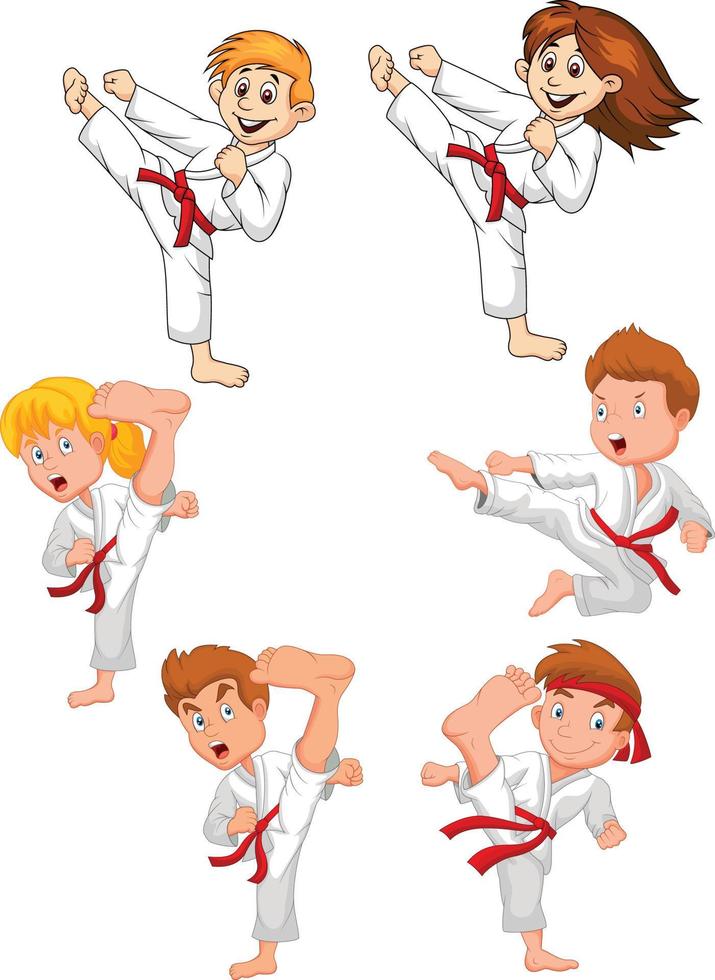 cartoon klein kind training karate collectie vector