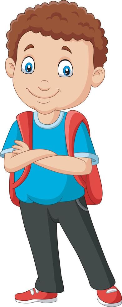 cartoon schooljongen met een rugzak vector