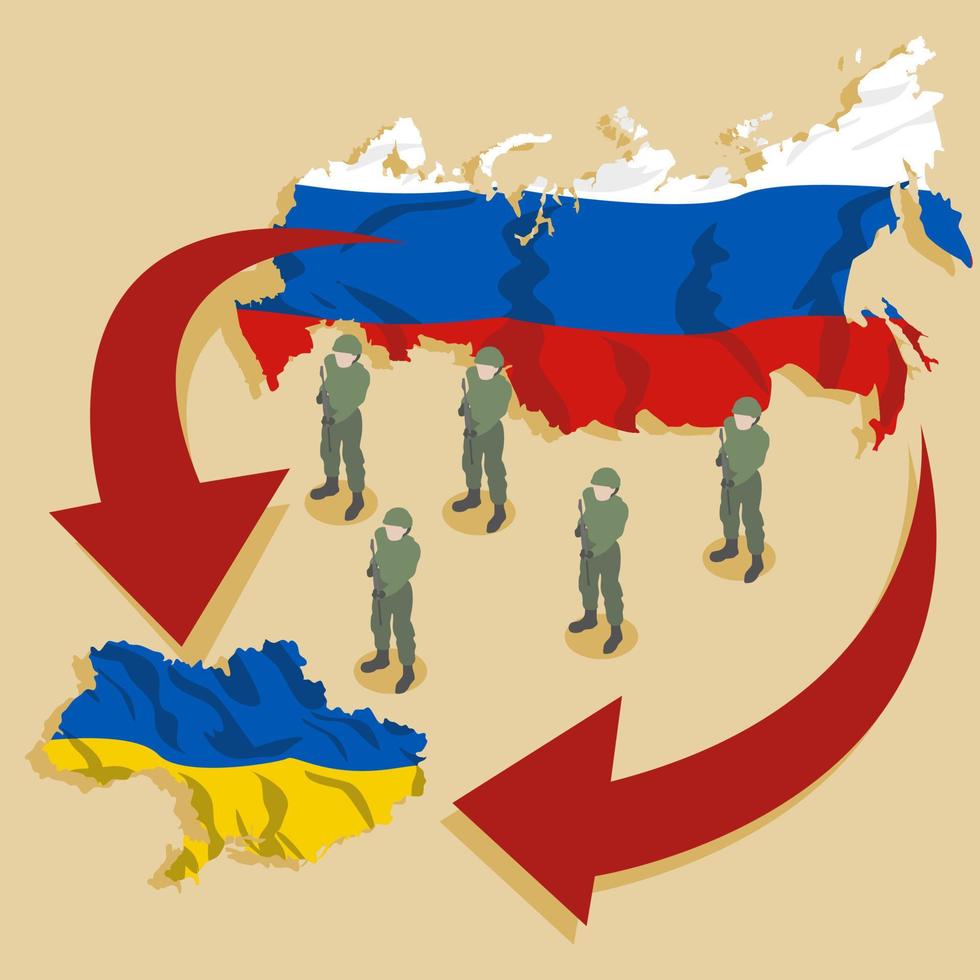 Russische soldaat valt Oekraïne binnen of nadert vector