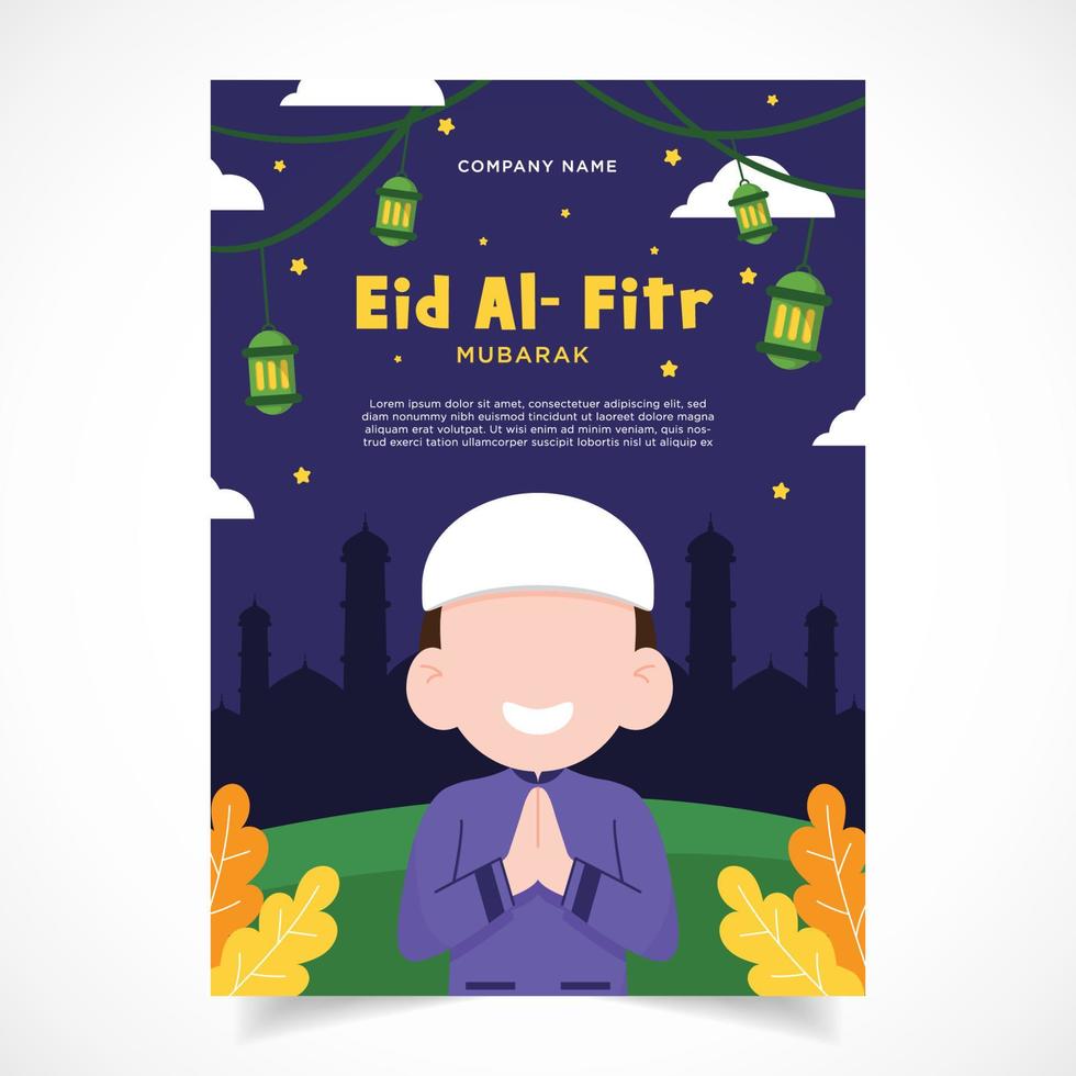 flat happy al - fitr - eid mubarak brochure vector ontwerp illustratie