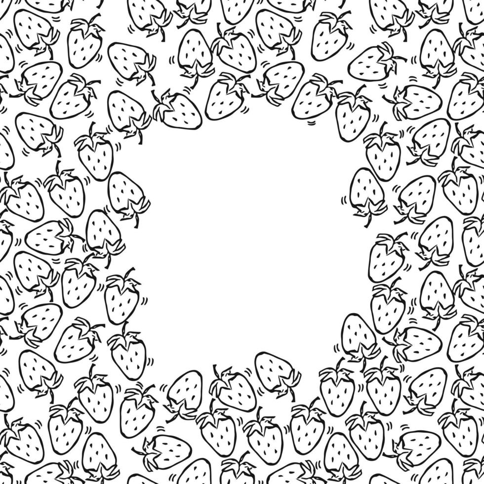 naadloos aardbeienpatroon met plaats voor tekst. doodle vector met aardbeien pictogrammen. vintage aardbeienpatroon