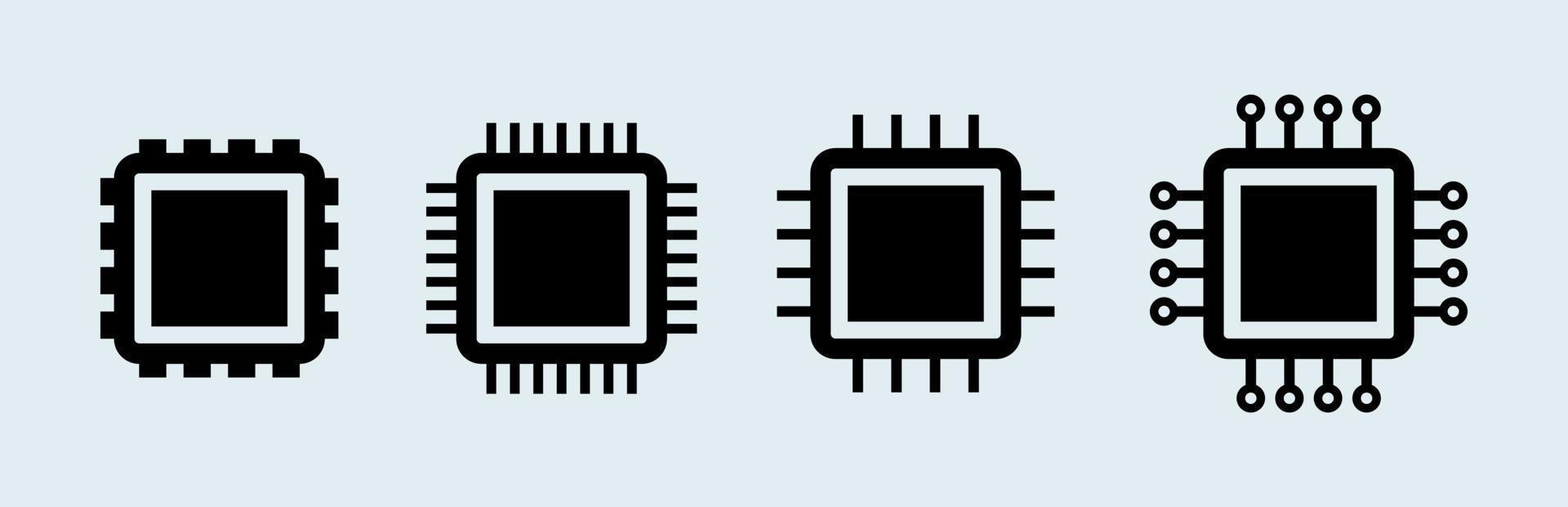 chips pictogrammenset in zwarte kleur. elektronische chip vector pictogram geïsoleerd.