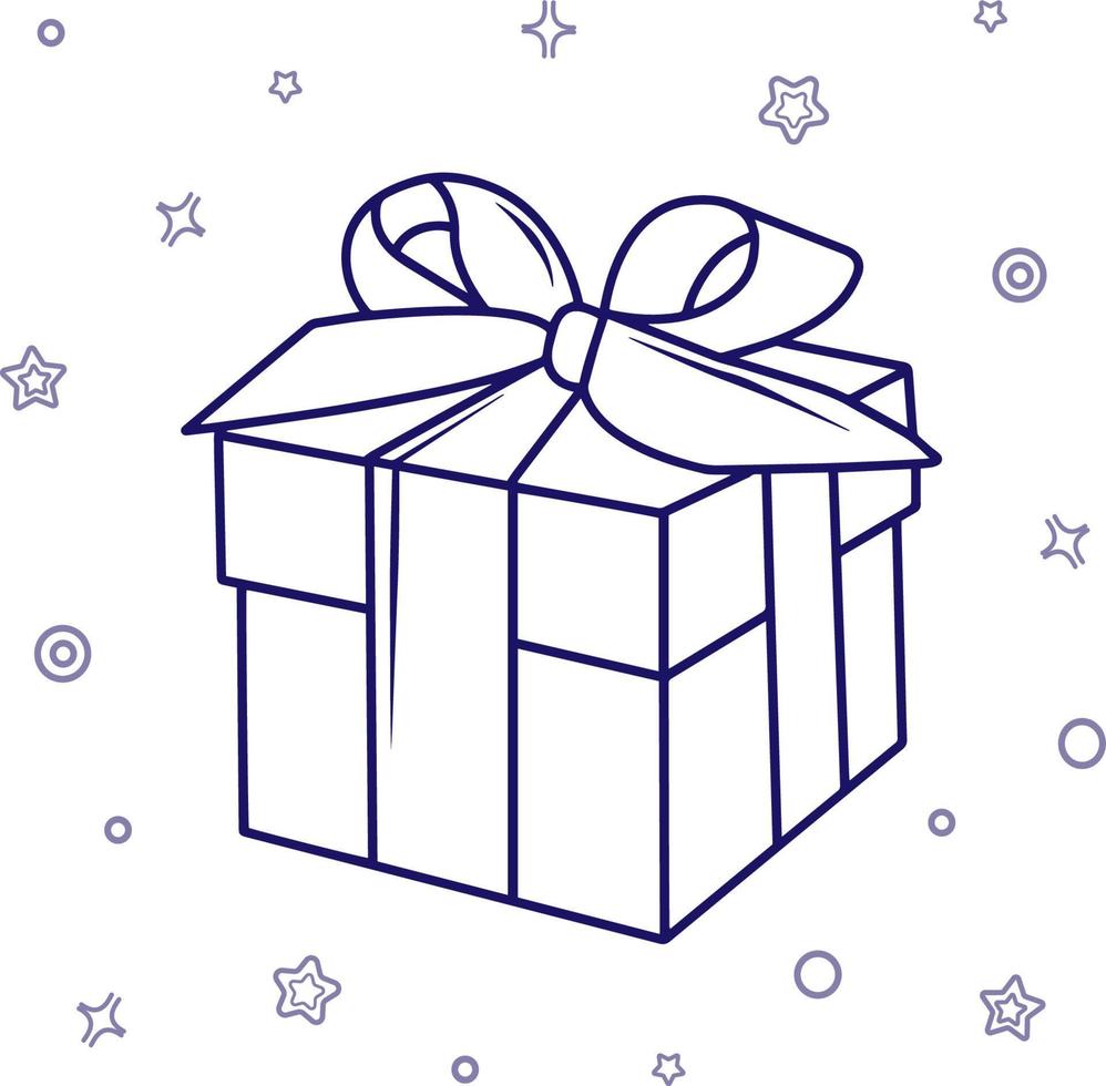 vectorillustratie van een geschenk. het pictogram is in een lineaire stijl. een lineair blauw geschenk of beloning. ontwerp voor internet, banner, webpagina en mobiele applicatie. Nieuwjaar. vector
