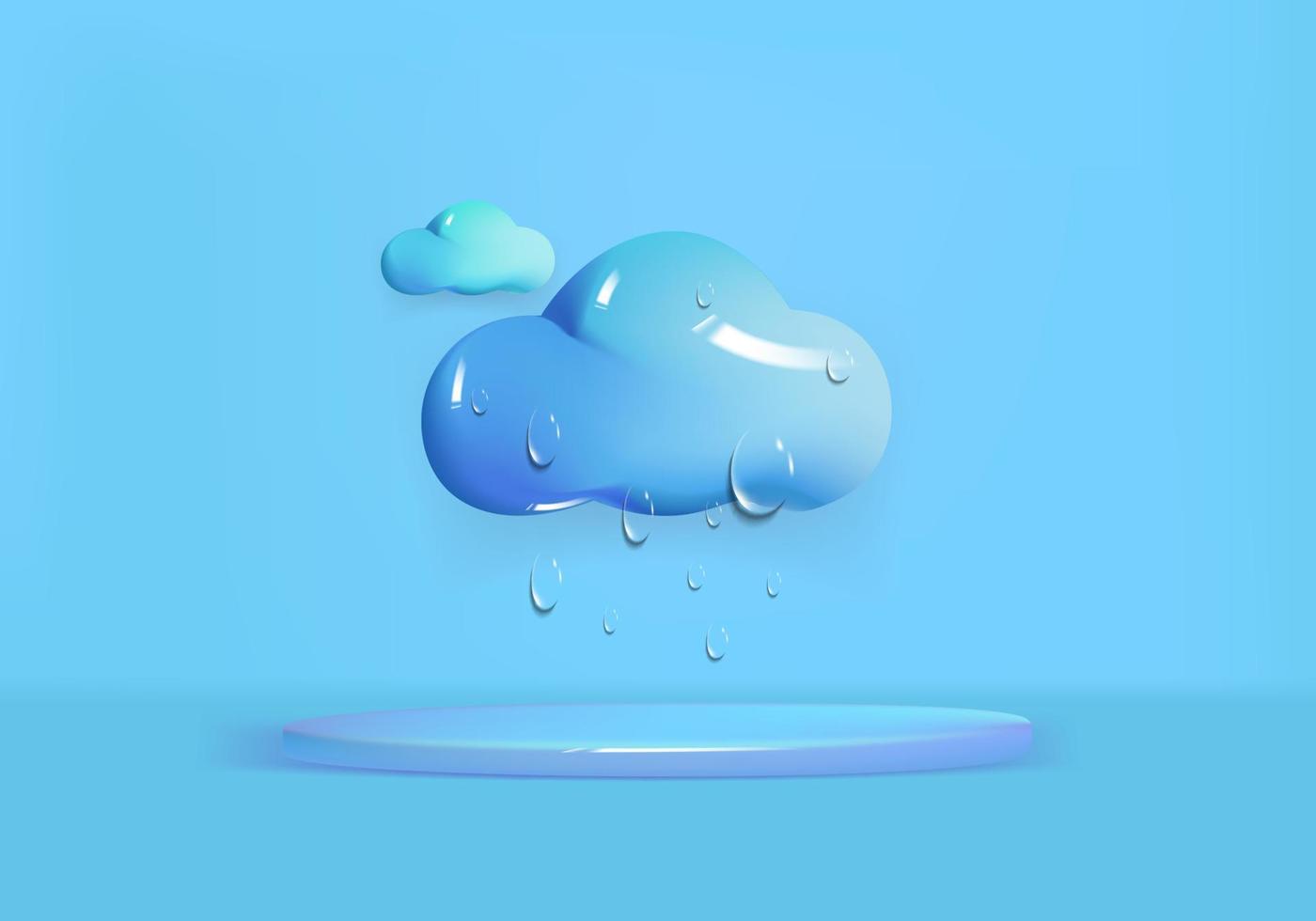 3d blauwe wolk en waterdaling. vectorillustratie. vector