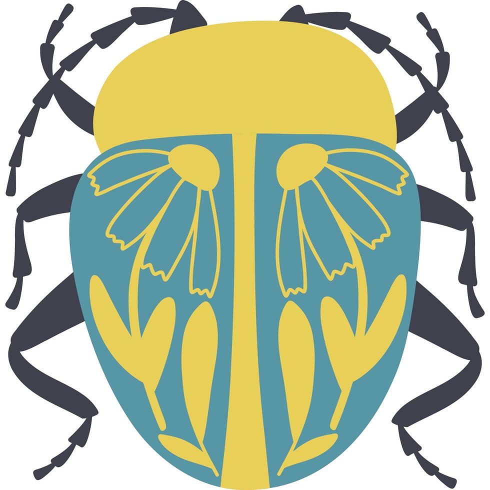 insect met bloemen. decoratief kever botanisch ontwerp. insecten voor posters en kaarten. heldere levendige kleuren. handgetekende insecten symboolpictogram vector