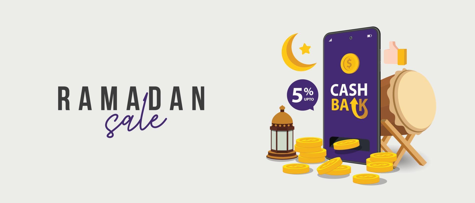 ramadan-uitverkoop, webkoptekstontwerp met islamitisch festival voor spandoek, poster, achtergrond, flyer, illustratie, brochure en verkoopachtergrond vector