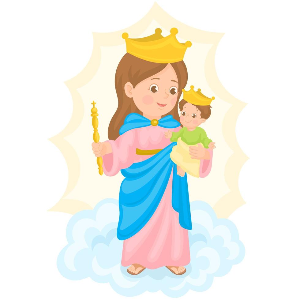 Maria hulp van christenen. heilige maria met baby jezus in armen vector