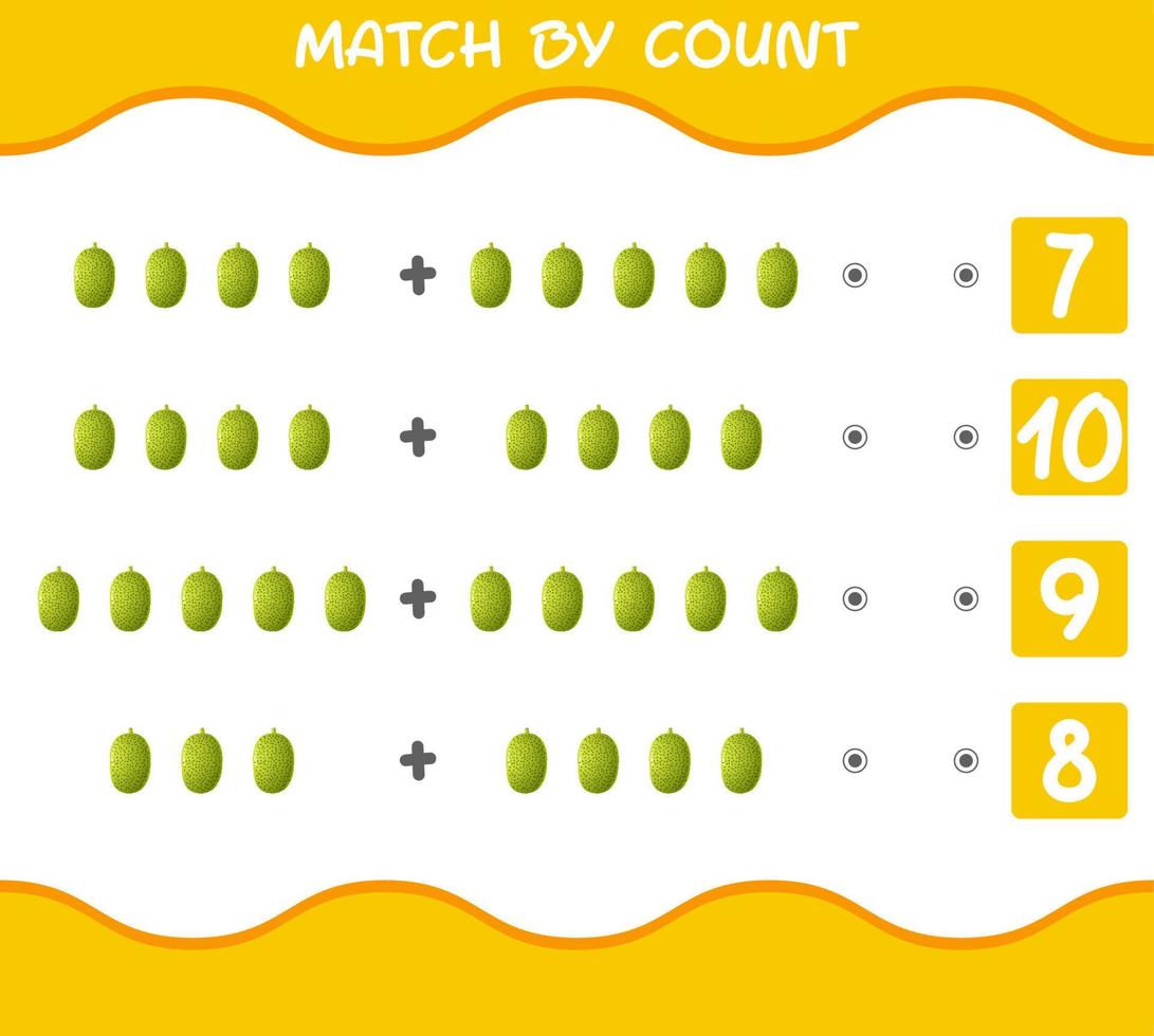 match door telling van cartoon jackfruits. match en tel spel. educatief spel voor kleuters en peuters vector