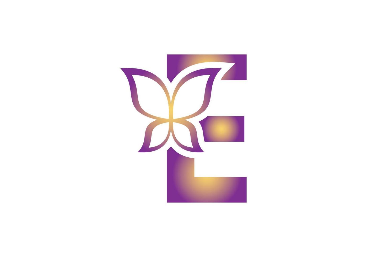 dit is een creatieve letter e toegevoegd vlinderlogo vector