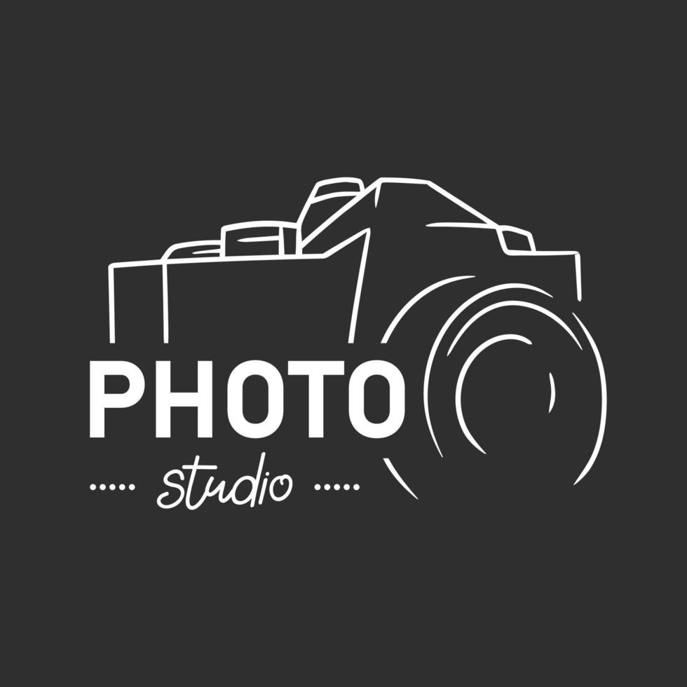 handgetekende camera fotografie logo studio foto op zwarte achtergrond vector
