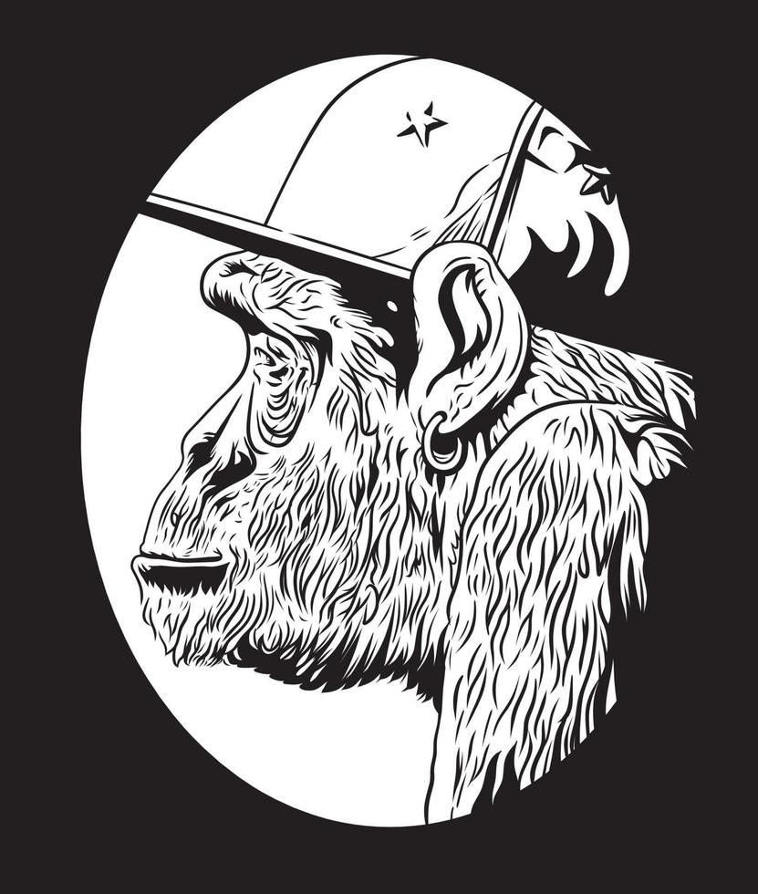 zwart-wit aap lijntekeningen logo op zwarte achtergrond vector