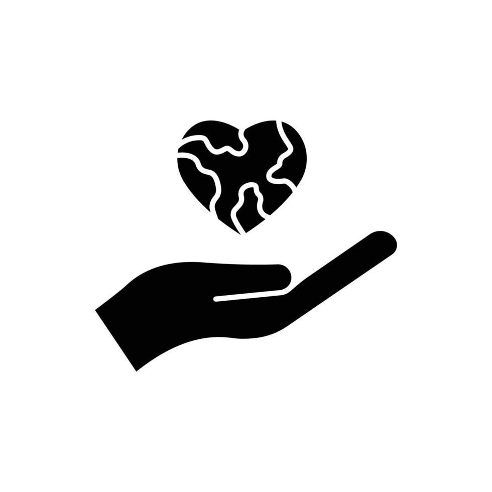 handpictogram en aarde met hart. glyph-pictogramstijl. silhouet. geschikt voor het symbool van de aardedag. eenvoudig ontwerp bewerkbaar. ontwerpsjabloon vector