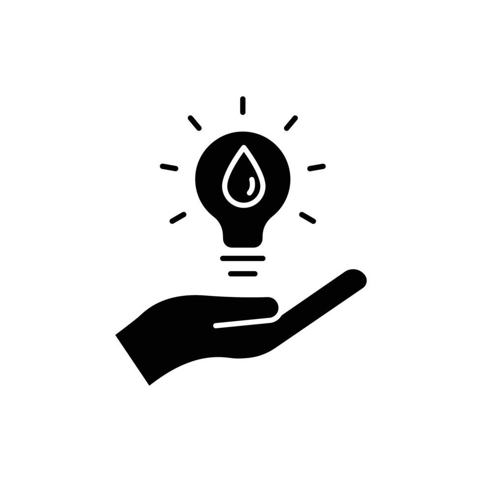 water energie icoon. hand met gloeilamp en water. glyph-pictogramstijl. silhouet. geschikt voor hernieuwbare energie symbool. eenvoudig ontwerp bewerkbaar. ontwerpsjabloon vector