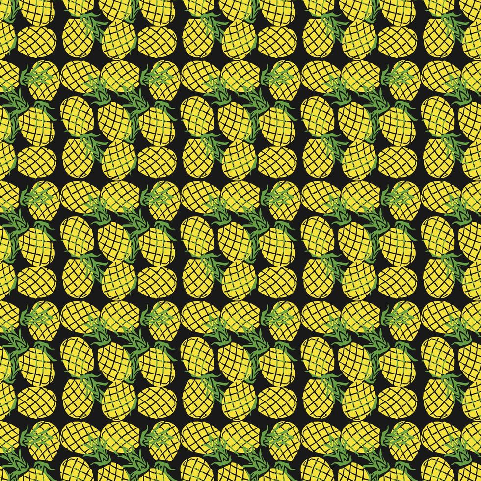 naadloos ananaspatroon. vectorillustratie met ananas pictogrammen op zwarte achtergrond. vintage ananaspatroon vector