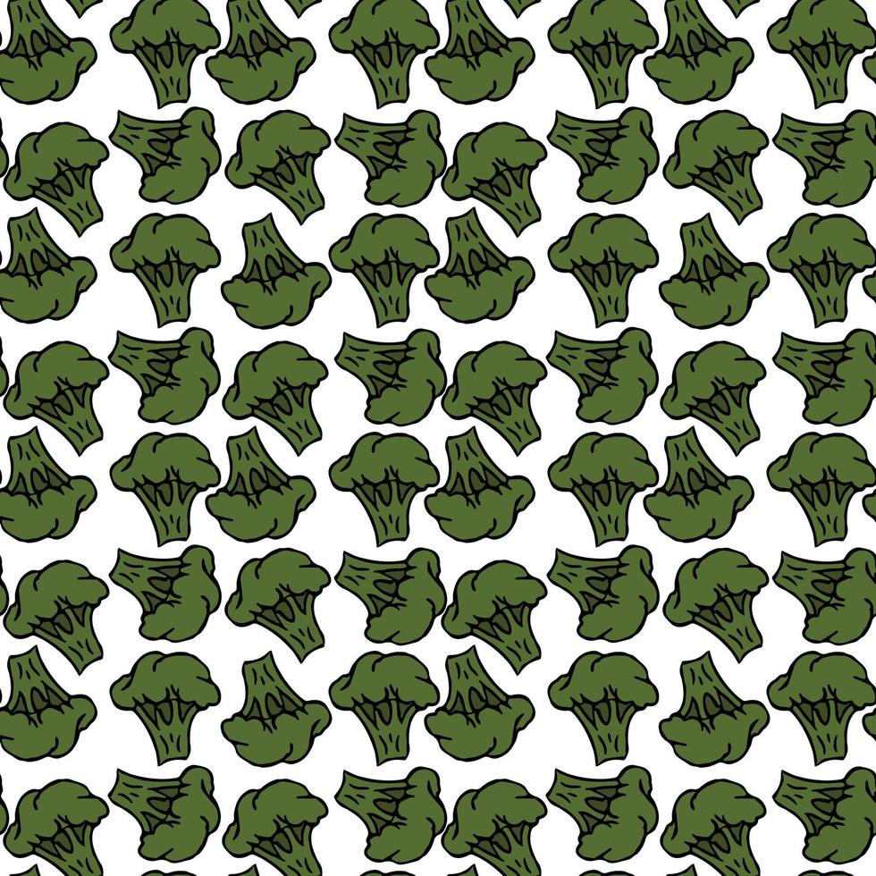 naadloos broccolipatroon. doodle vector groene broccoli pictogrammen. vintage groen broccolipatroon. gezond eten