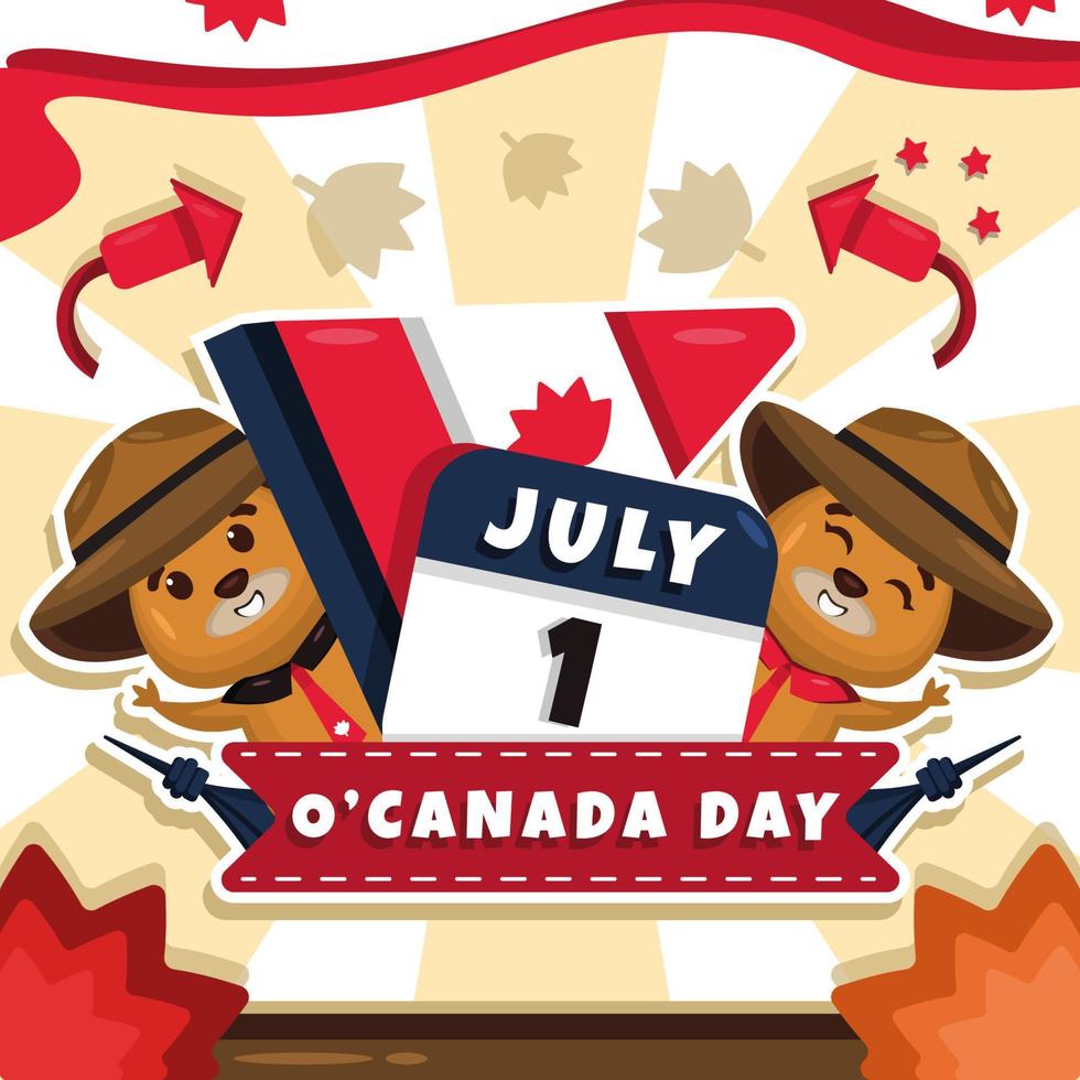 twee gelukkige bevers vieren o'canada day vector