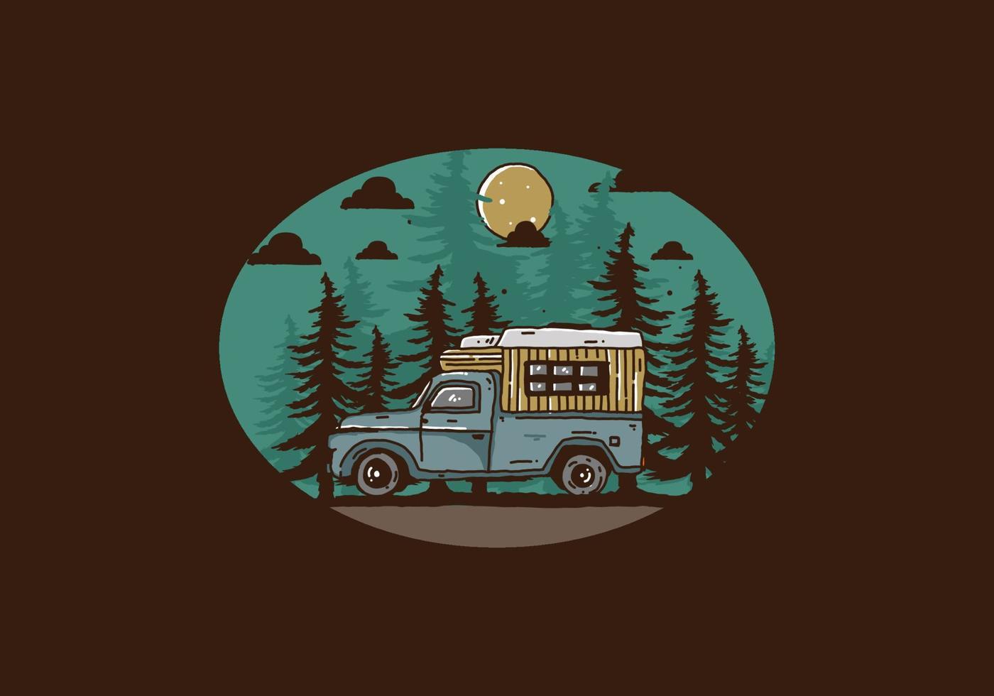 houten camper in het bos illustratie vector