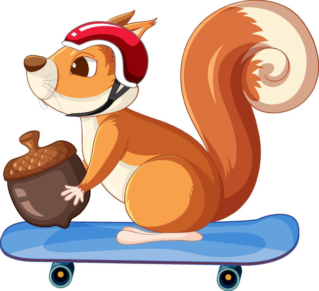 schattige eekhoorn met moer op skateboard vector