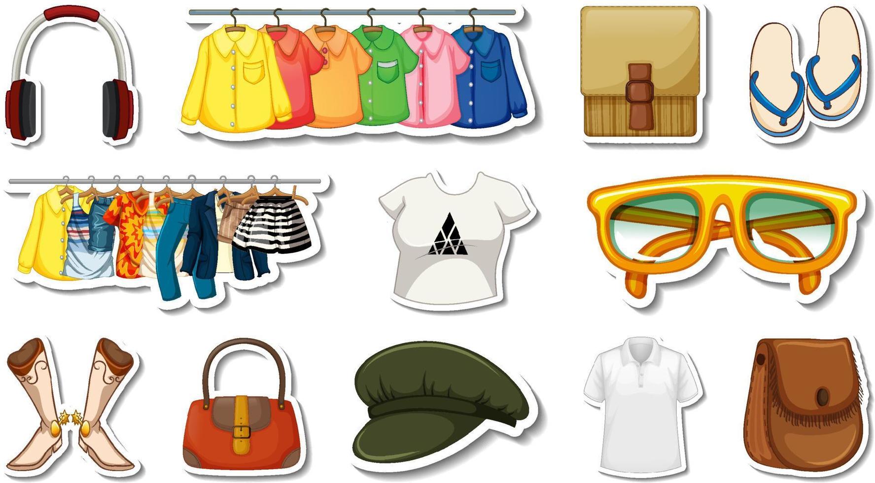 stickerset van kleding en accessoires vector