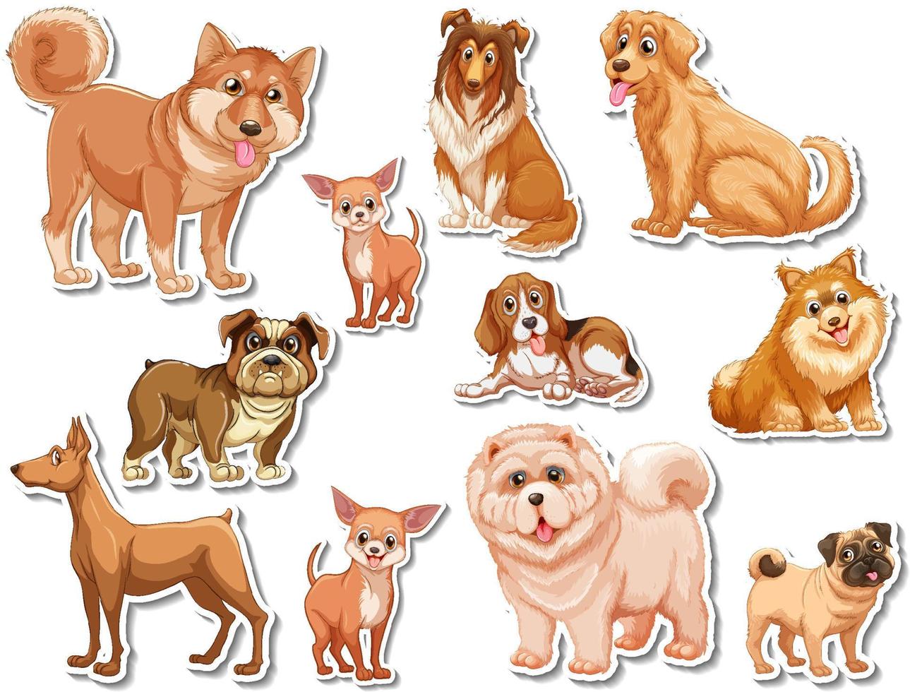 stickerset van verschillende honden cartoon vector