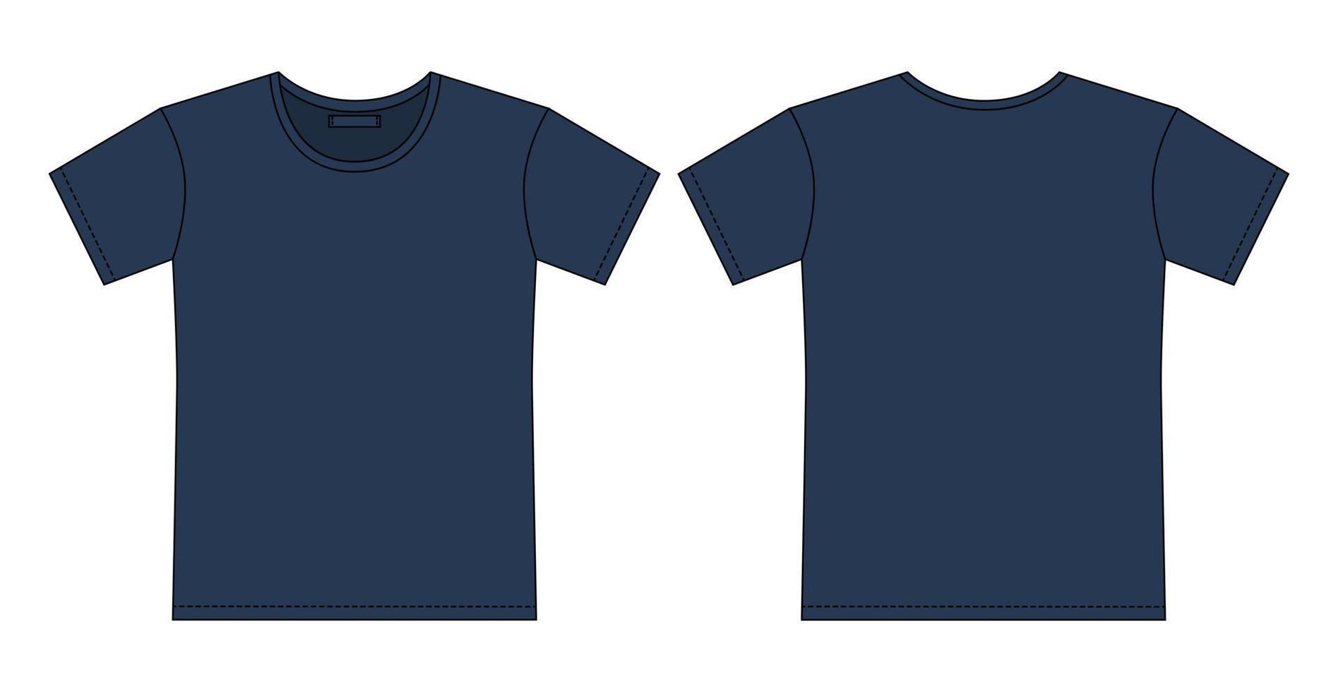lege t-shirt overzicht schets. donkere bue kleur. kleding t-shirt CAD-ontwerp. vector