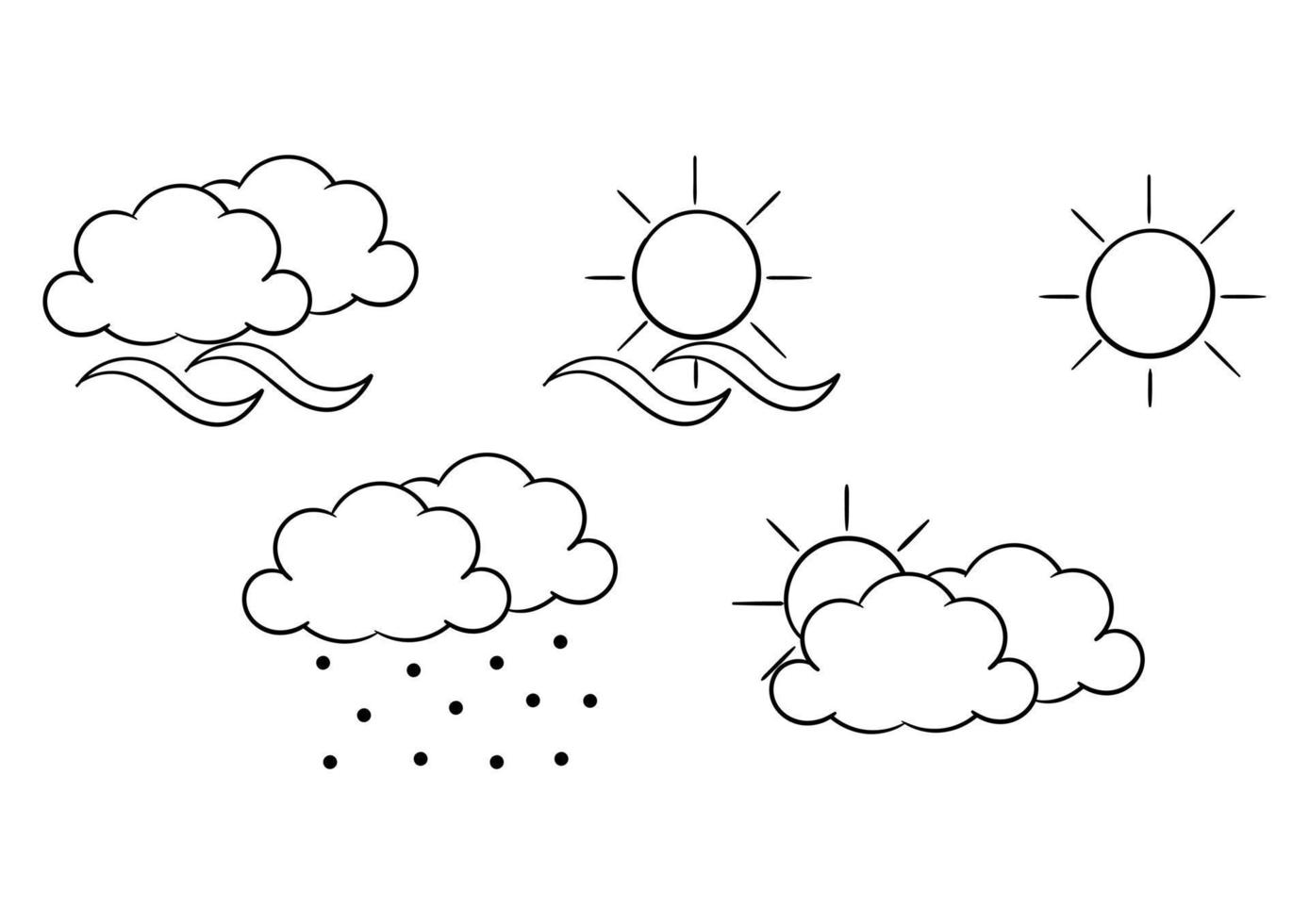 met de hand getekend weerthema winderig, zonnig en motregen overdag vector