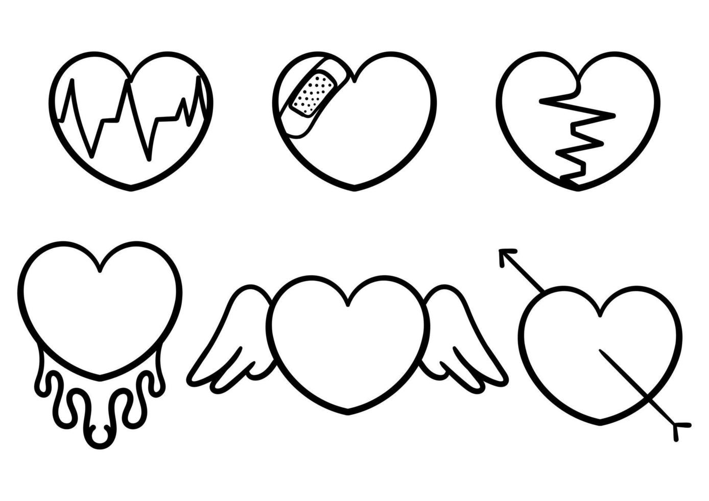 een verzameling handgetekende harten met verschillende vormen vector