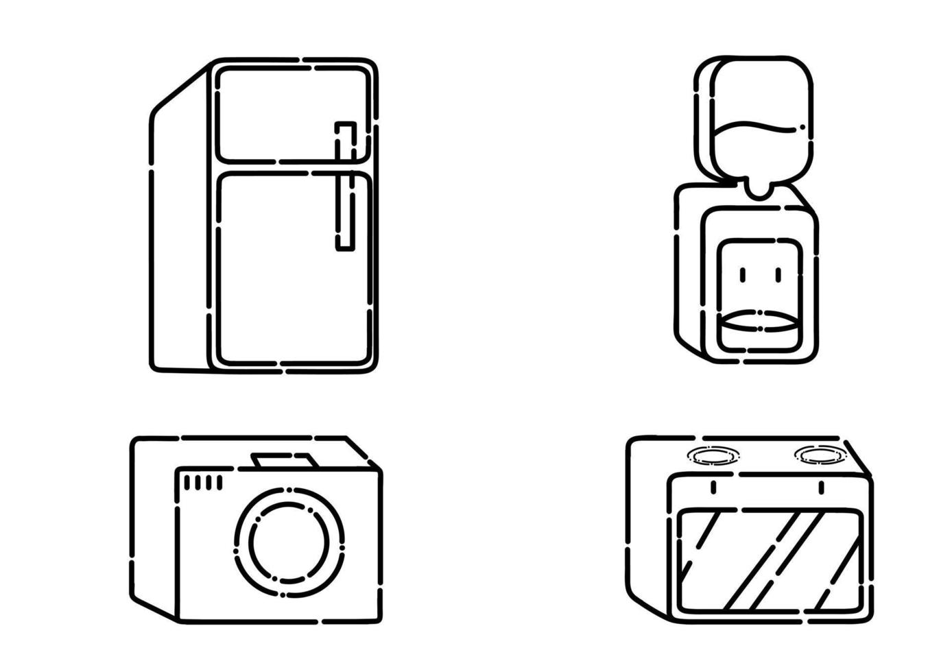 een verzameling illustraties van elektronische apparatuur in de stijl van stippellijnen vector