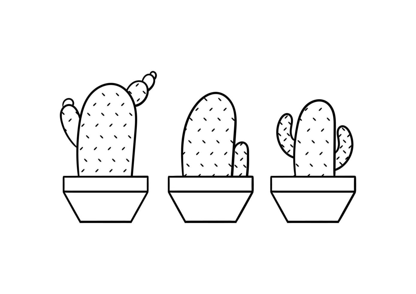 handgetekende cactusillustratie met drie verschillende cactusvormen vector