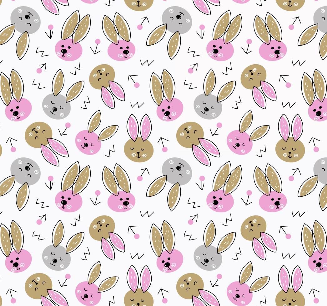 naadloos patroon schattig konijntje in doodle stijl vector design