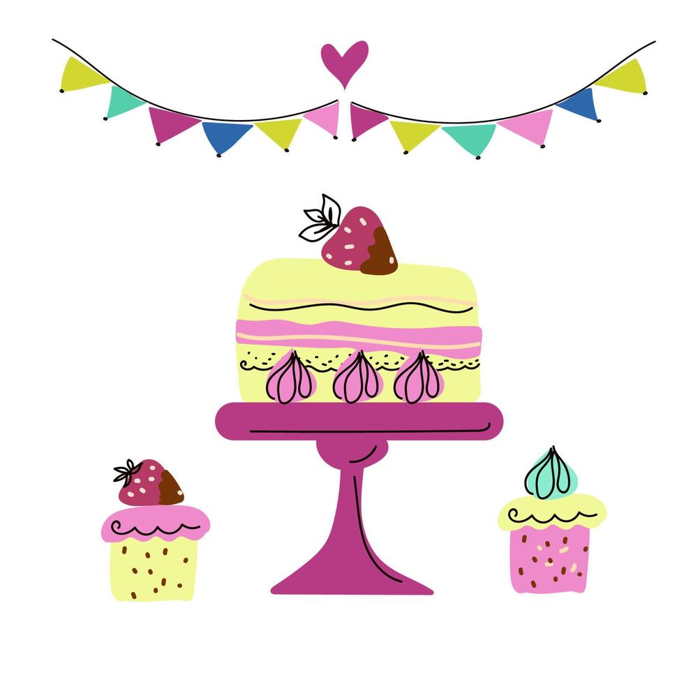 afternoon tea stand set met gebak, koffiehuis iconen van desserts. vector