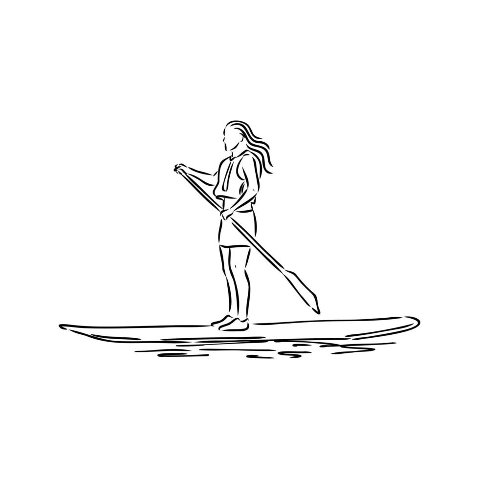 paddleboarding vector schets