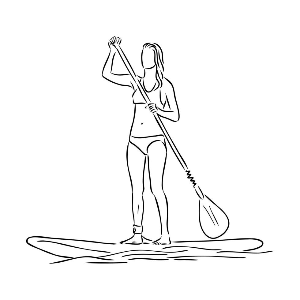 paddleboarding vector schets