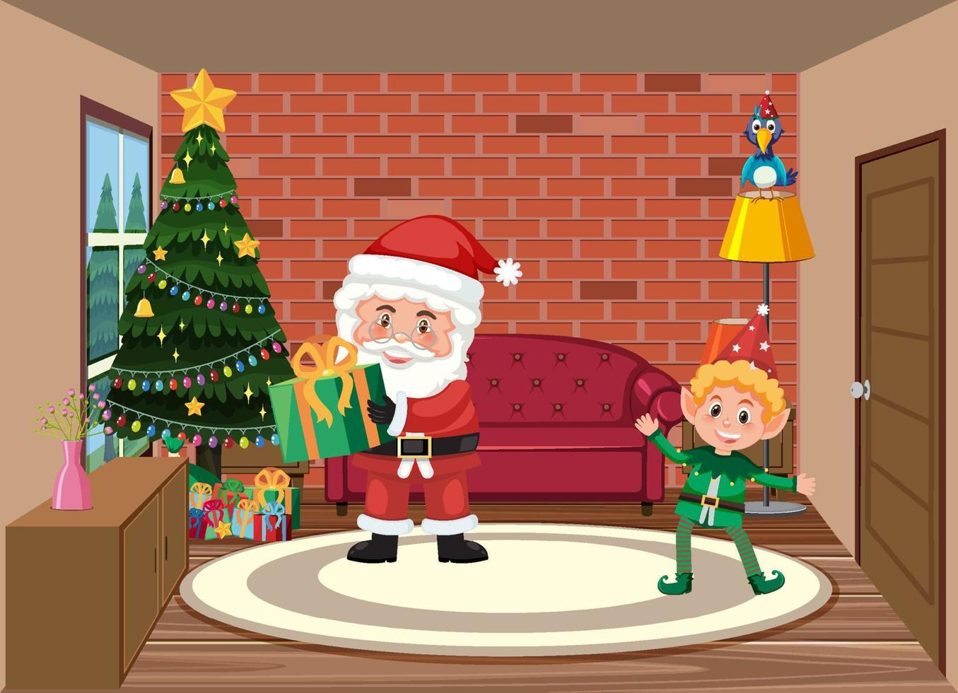 Kerstthema met santa en cadeautjes vector