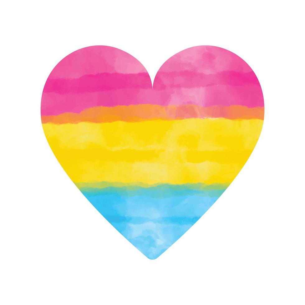 pansexual hart symboolpictogram in kleuren van pansexual trots vlag - aquarel getextureerde vector illustratie pictogram. artistieke verf hand getekende teken van lgbtq gemeenschap geslachtsgroep, panseksualiteit, panromantic.