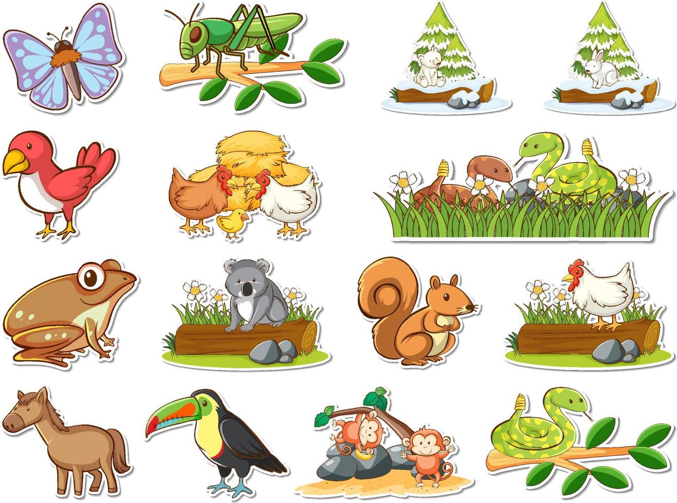 sticker set wilde dieren cartoon vector