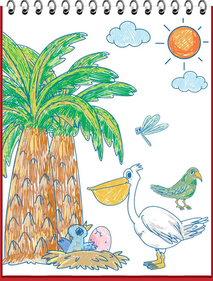 kinderen hand getrokken doodle pelikaan vector