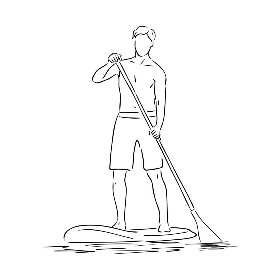 paddleboarding vector schets